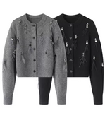 Chanel style tassel sequined diamond feather women's long sleeve cardigan HZ1024
