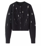 Chanel style tassel sequined diamond feather women's long sleeve cardigan HZ1024