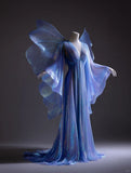 Purple V-neck Empire Dress Glitter Chiffon Evening Gown Long Prom Dresses Formal Dress HZ1024