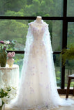 Strapless A-Line Tulle Evening Gown Lace Applique Sweet 16 Dress Stunning Prom Dresses with Cape HZ1024
