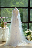 Strapless A-Line Tulle Evening Gown Lace Applique Sweet 16 Dress Stunning Prom Dresses with Cape HZ1024