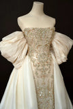 Strapless Sheath Tulle Evening Gown Champagne Beaded Elegant Long Prom Dresses HZ1024