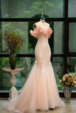Off-the-shoulder Mermaid Tulle Evening Gown Light Coral Beaded Sequin Long Prom Dresses Sweet Birthday Outfits HZ1024