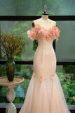 Off-the-shoulder Mermaid Tulle Evening Gown Light Coral Beaded Sequin Long Prom Dresses Sweet Birthday Outfits HZ1024