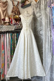 White Bateau A-Line Long Evening Gown Elegant Jacquard Satin Formal Dress Birthday Outfit HZ1024