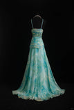 Blue Sheath Evening Gown Halter Glamour Printed Chiffon Long Prom Dress HZ1024