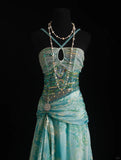 Blue Sheath Evening Gown Halter Glamour Printed Chiffon Long Prom Dress HZ1024
