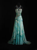 Blue Sheath Evening Gown Halter Glamour Printed Chiffon Long Prom Dress HZ1024