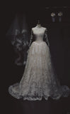 White Strapless Bridal Dress Lace Applique Ball Gown Modest Wedding Dress HZ1024