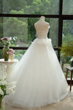 White Strapless Bridal Dress Long Ball Gown Elegant Tulle Long Wedding Dress HZ1024
