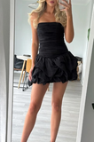 Black Ball Gown Formal Dress Strapless Party Dress Birthday Dress Tulle Short Hoco Dresses HZ1024