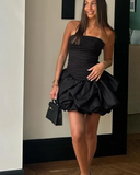 Black Ball Gown Formal Dress Strapless Party Dress Birthday Dress Tulle Short Hoco Dresses HZ1024