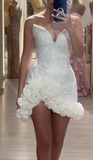 White Bodycon Formal Dress Sweetheart Neck Party Dress Birthday Dress Tulle Beaded Short Hoco Dresses HZ1024