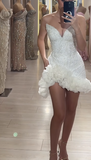 White Bodycon Formal Dress Sweetheart Neck Party Dress Birthday Dress Tulle Beaded Short Hoco Dresses HZ1024