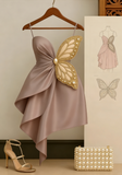 Pink Sheath Formal Dress Spaghetti Strap Party Dress Birthday Dress Satin Short Homecoming Dresses HZ1024