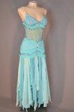 Sheath Formal Dress Gradient Blue Spaghetti Straps Prom Dress Chiffon Elegant Birthday Dress HZ1024