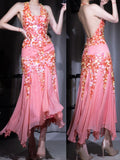 Dark Peach Sheath Halter Prom Dresses Pink Sequin Chiffon Evening Dress Elegant Backless 22nd Birthday Outfit HZ1024