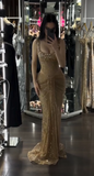 Gold Sheath Corset Long Prom Dresses Square Neck Sequin Mesh Evening Gowns HZ1024