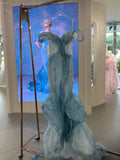 Ice Blue Mermaid Off-the-shoulder Long Prom Dresses Stunning Tulle Evening Gowns HZ1024