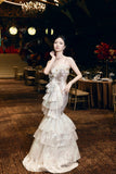 Mermaid Spaghetti Strap Long Prom Dresses Elegant Tulle Beaded Birthday Evening Dress HZ1024
