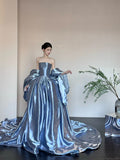 Strapless Ball Gown Blue Quinceanera Dress Satin Sweet 16 Dress Birthday Outfits HZ1024