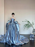 Strapless Ball Gown Blue Quinceanera Dress Satin Sweet 16 Dress Birthday Outfits HZ1024