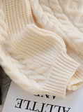 embroidered round neck white cable knot sweater HZ1024
