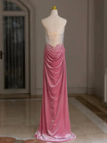 Velvet Beads Pink Long Prom Dress, Pink Long Formal Dress HZ1024