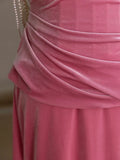 Velvet Beads Pink Long Prom Dress, Pink Long Formal Dress HZ1024