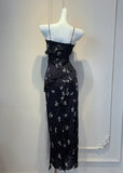 Balck Sheath Straps Evening Dress Chiffon Floral Party Dress 16th Birthday Outfits HZ1024