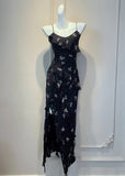 Balck Sheath Straps Evening Dress Chiffon Floral Party Dress 16th Birthday Outfits HZ1024