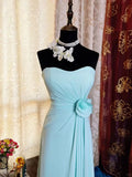 Tiffany Blue Sheath Long Prom Dress Chiffon Vintage Evening Gown Sweetheart Formal Dress HZ1024