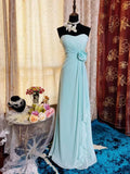Tiffany Blue Sheath Long Prom Dress Chiffon Vintage Evening Gown Sweetheart Formal Dress HZ1024