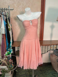 Strapless Sheath Short Hoco Dresses Peach Tulle Lace Birthday Dress Cute Party Formal Dress HZ1024