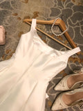 Straps A-Line Short Hoco Dresses White Satin Birthday Dress Cute Formal Dress Graduation Dress HZ1024