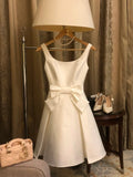 Straps A-Line Short Hoco Dresses White Satin Birthday Dress Cute Formal Dress Graduation Dress HZ1024