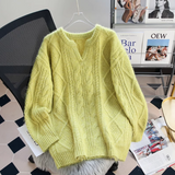 V-neck thickened cable knit sweater HZ1024