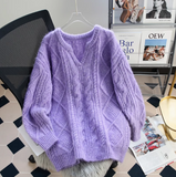 V-neck thickened cable knit sweater HZ1024