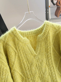 V-neck thickened cable knit sweater HZ1024