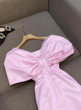 Off-the-shoulder Sheath Formal Dresses Cute Pink Satin Hoco Dresses Birthday Outfit Party Dress HZ1024