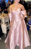 Pink A-Line Long Evening Dress Sweetheart Neck Satin Birthday Dress Beaded Wedding Guest Dress HZ1024