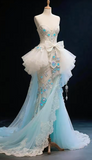 White/Blue Mermaid Evening Gowns Beaded Tulle Formal Dress Sweet Applique Sweetheart Birthday Dress HZ1024