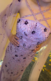 Purple Sheath Evening Gowns with Cape Modest Halter Neck Satin Beaded Formal Dress Tulle Wedding Guest Dress HZ1024