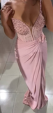 Pink Sheath Evening Gowns Sexy Sweetheart Neck Satin Beaded Formal Dress Wedding Guest Dress HZ1024