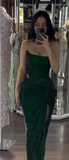 Dark Green Sheath Evening Gowns Sexy Strapless Corset Formal Dress Wedding Guest Dress HZ1024