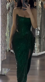 Dark Green Sheath Evening Gowns Sexy Strapless Corset Formal Dress Wedding Guest Dress HZ1024