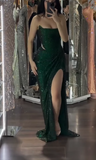 Dark Green Sheath Evening Gowns Sexy Strapless Corset Formal Dress Wedding Guest Dress HZ1024