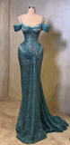 Teal Mermaid Evening Gowns Sexy Spaghetti Straps Birthday Dress Beaded Sequins Formal Dress Wedding Guest Dress HZ1024