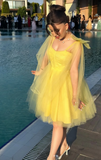 Yellow A-Line Short Homecoming Dress Tulle Straps Birthday Dress Fairy Graduation Prom Dress HZ1024
