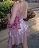 Pink Sheath Short Homecoming Dress Satin Spaghetti Straps Birthday Dress Pool Party Dress HZ1024